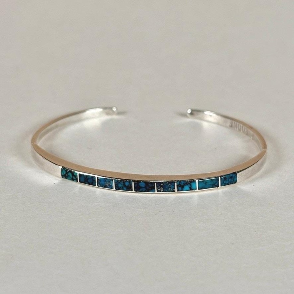 VTG Perletta Boone Zuni Sterling Silver Turquoise Inlay Cuff Bracelet